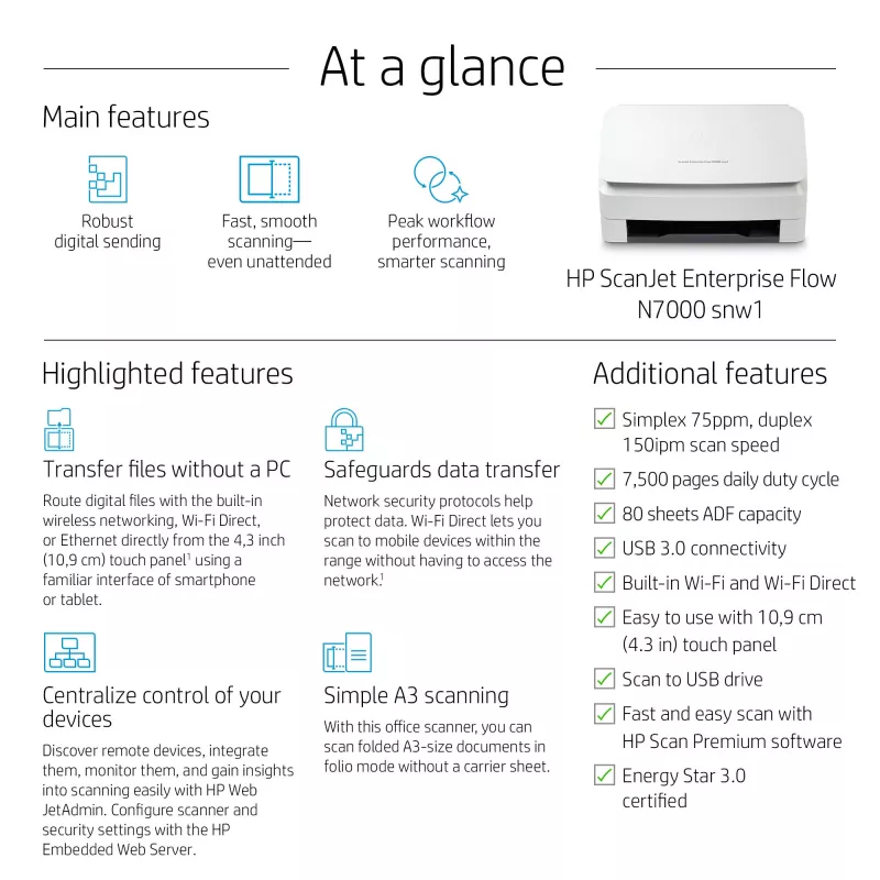 HP ScanJet Enterprise Flow N7000 snw1 lapinis skeneris 600 x 600 DPI