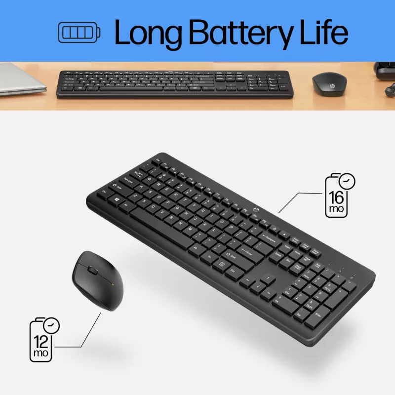 HP 230 belaidės pelės ir klaviatūros rinkinys, pilno dydžio (100%), belaidis, RF belaidis, membraninė, balta, pelė įtraukta