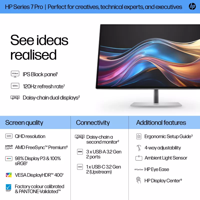 Monitorius HP Series 7 Pro 27 colių QHD ekranas Quad HD 2560 x 1440