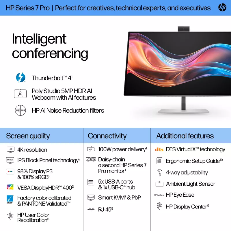HP Series 7 Pro 27 colių 4K konferencijų monitorius - 727pm