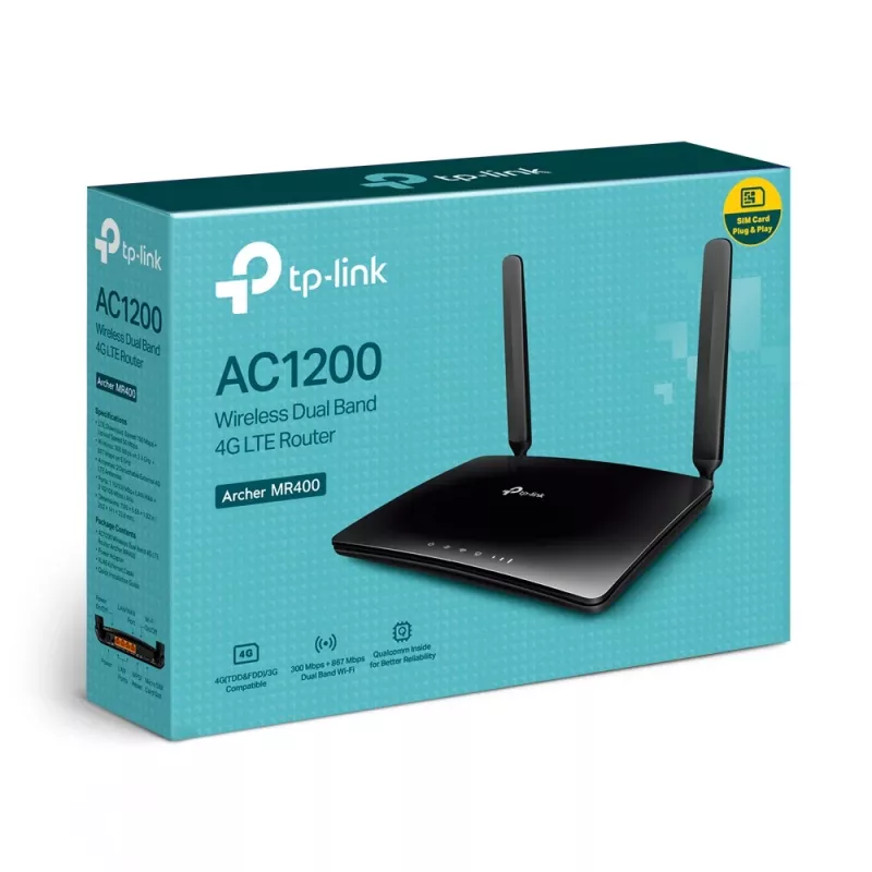 TP-Link Archer AC1200 belaidis dviejų dažnių 4G LTE maršrutizatorius, Wi-Fi 5 (802.11ac), dviejų dažnių (2,4 GHz / 5 GHz), Ethernet LAN, 3G, juodas, stalinis maršrutizatorius
