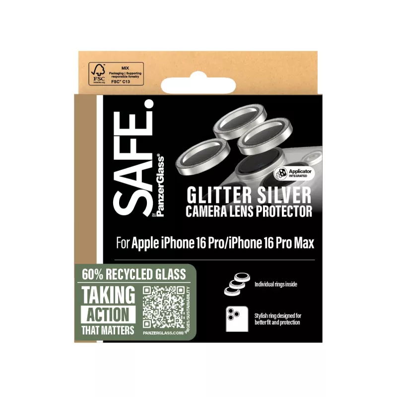 PanzerGlass SAFE. by ® Kameros objektyvo apsauga Glitter Sidabrinė iPhone 16 Pro | 16 Pro Max