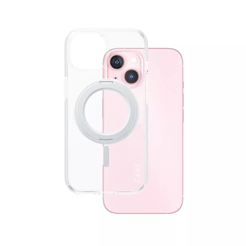 PanzerGlass CARE™ by ® dėklas permatomas su sidabriniu stovu ir MagSafe, skirtas iPhone 15