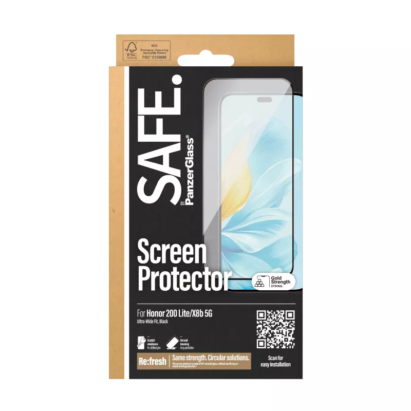 PanzerGlass SAFE. by ® Apsauginis ekrano stiklas Honor 200 Lite | X8b 5G | Itin platus pritaikymas