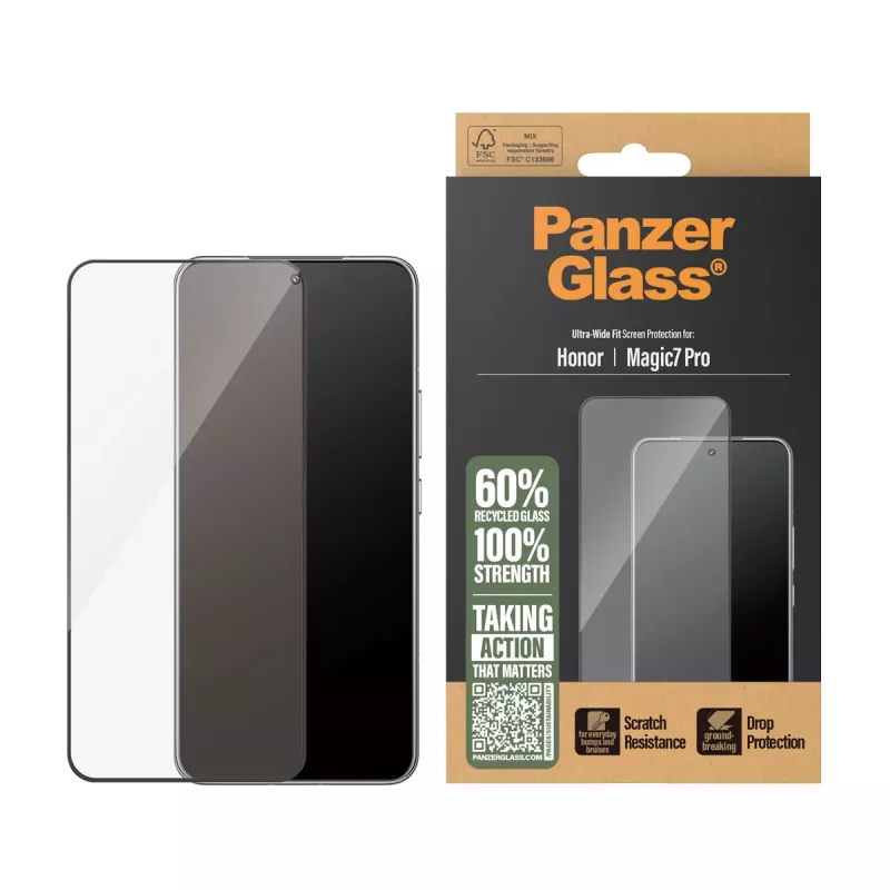 PanzerGlass ® Apsauginis ekrano stiklas Honor Magic7 Pro | Ultra-Wide Fit