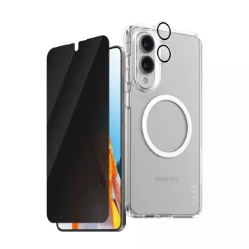 PanzerGlass apsauginis rinkinys Flagship 3-in-1: dėklas, privatumo grūdintas stiklas, kameros lęšių dangtelis Samsung Galaxy S25 Edge