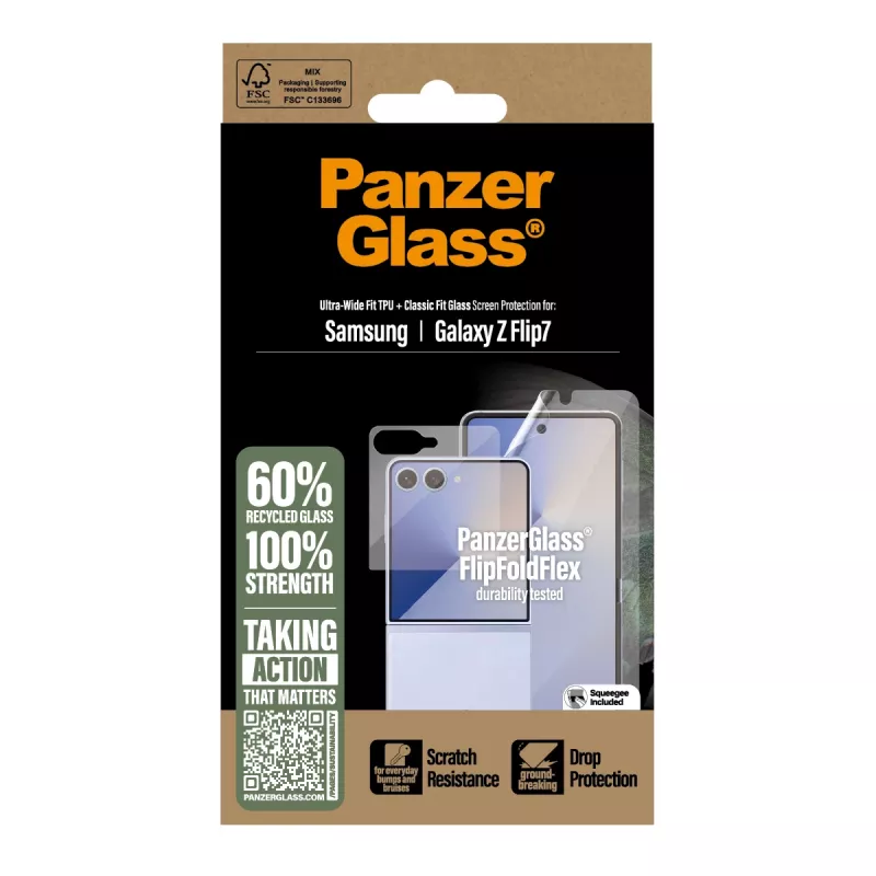 PanzerGlass apsauginis rinkinys FlipFoldFlex 2-in-1 Classic Fit stiklas + itin plati TPU plėvelė, skirta Samsung
