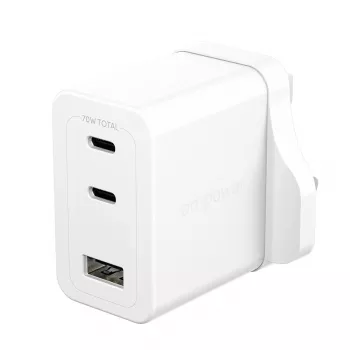 PanzerGlass empower™ by ® Turbo 70W kelių įrenginių įkroviklis su 2 x USB-C + USB-A | UK kištukas | Sidabrinė balta