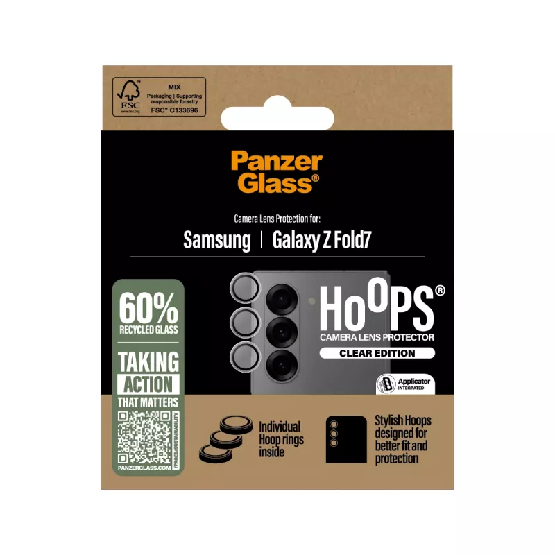 Fotoaparato objektyvo apsauginis stiklas PanzerGlass Hoops skaidrus Samsung Galaxy Z Fold7 (grūdintas stiklas, silikonas)