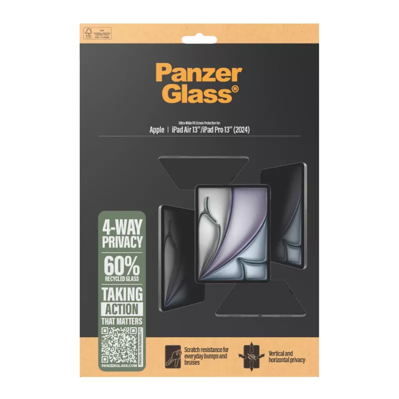 PanzerGlass ® 4 krypčių privatumo ekrano apsauga iPad Air 13 col. (2024-2025) | iPad Pro 13 col. (2024-2025) | itin platus pritaikymas