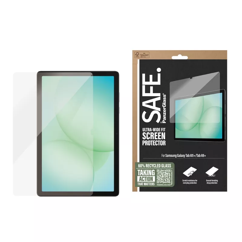 PanzerGlass SAFE. by ® ekrano apsauga Samsung Galaxy Tab A11+ | Tab A9+ | Itin platus pritaikymas