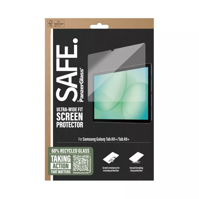 PanzerGlass SAFE. by ® ekrano apsauga Samsung Galaxy Tab A11+ | Tab A9+ | Itin platus pritaikymas