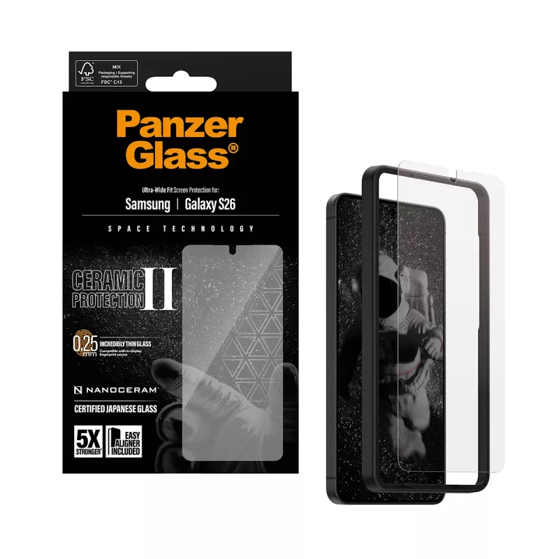 PanzerGlass® keraminis ekrano apsauginis stiklas Samsung Galaxy S26 | Ultra-Wide Fit su EasyAligner