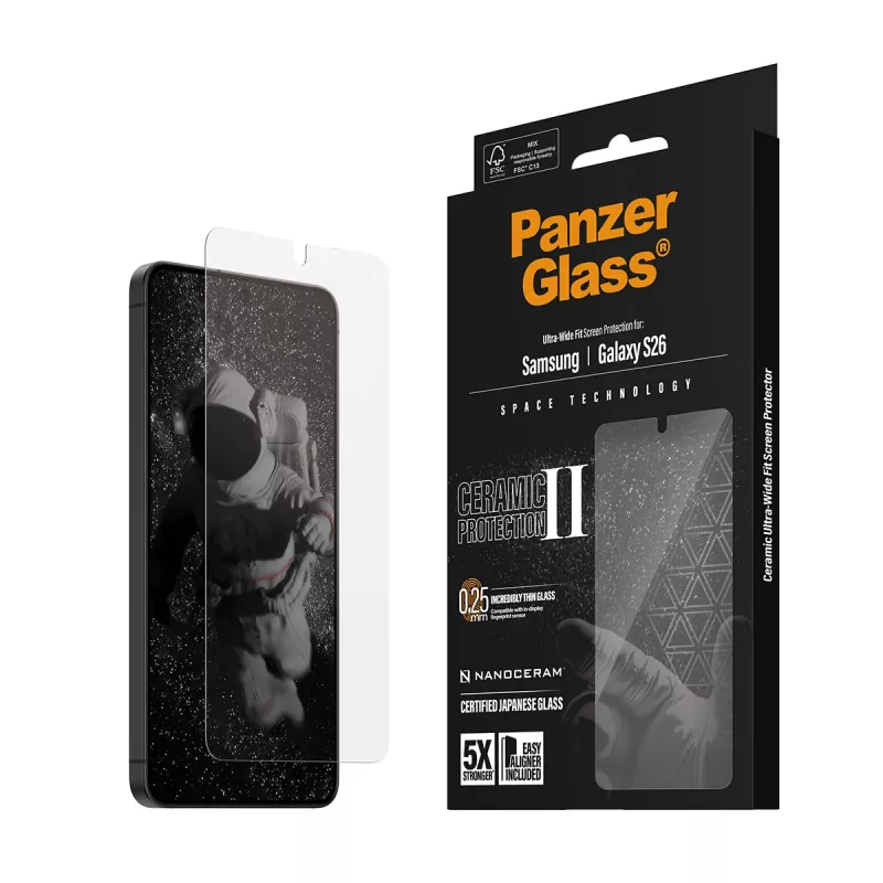 PanzerGlass® keraminis ekrano apsauginis stiklas Samsung Galaxy S26 | Ultra-Wide Fit su EasyAligner