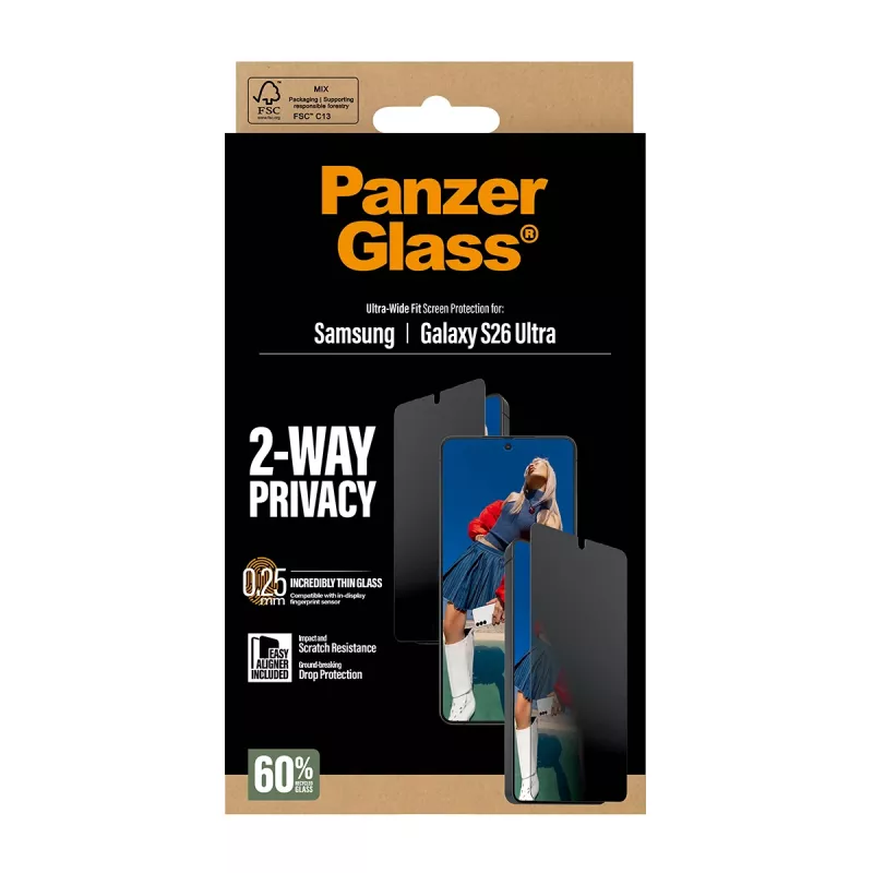 Ekrano apsauga PanzerGlass 2-Way Privacy Samsung Galaxy S26 Ultra — PET privatumo filtras, EasyAligner, 1 vnt.