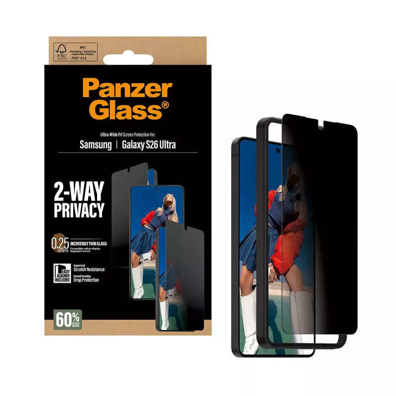 Ekrano apsauga PanzerGlass 2-Way Privacy Samsung Galaxy S26 Ultra — PET privatumo filtras, EasyAligner, 1 vnt.
