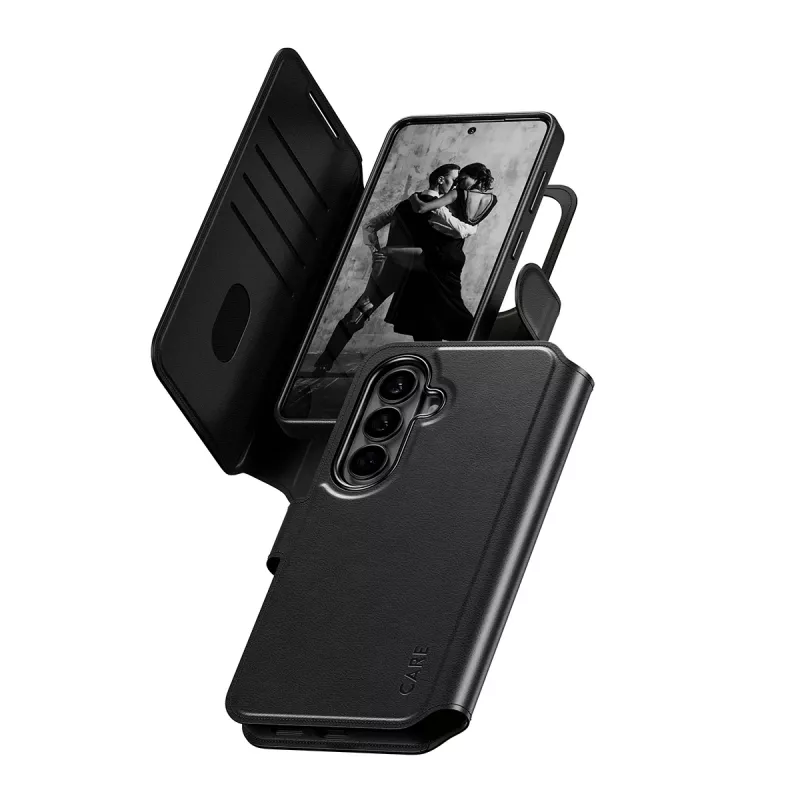 PanzerGlass CARE 2-in-1 Wallet Case su Qi belaidžiu įkrovimu Samsung Galaxy S26, permatomas dėklas