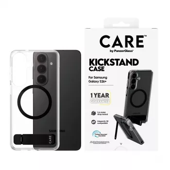 PanzerGlass CARE™ by ® dėklas permatomas su juodu atrama ir Qi Samsung Galaxy S26+