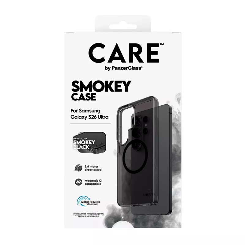 Apsauginis dėklas PanzerGlass CARE Urban Explorer Case Smokey su juoda Qi, skirtas Samsung Galaxy S26 Ultra