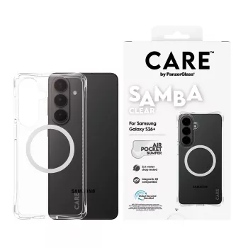 “PanzerGlass CARE™ by ® Samba” dėklas permatomas su baltu Qi Samsung Galaxy S26+
