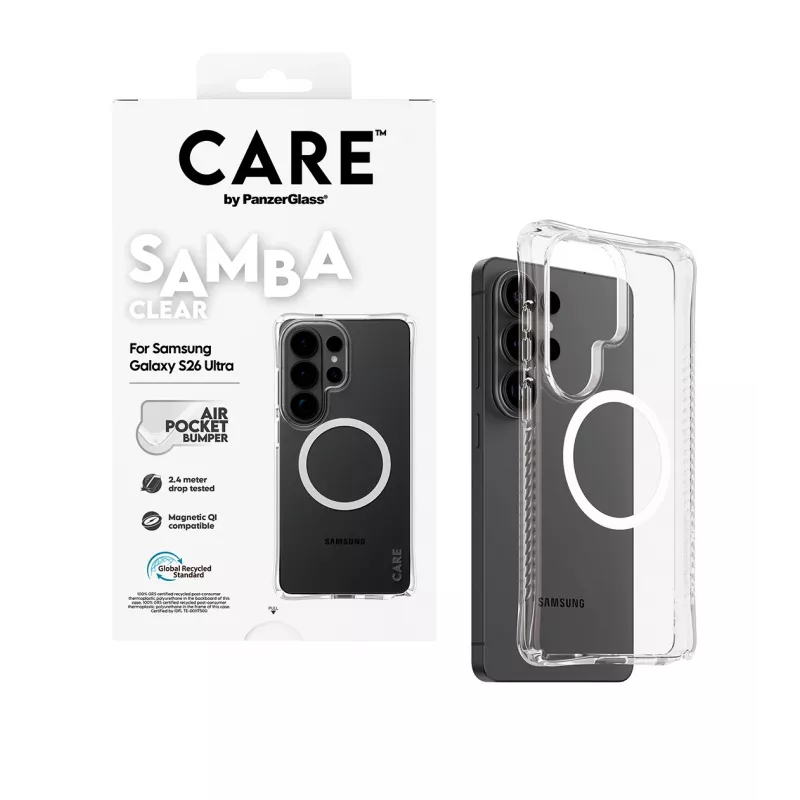 PanzerGlass CARE™ by ® Samba dėklas permatomas su baltu Qi Samsung Galaxy S26 Ultra