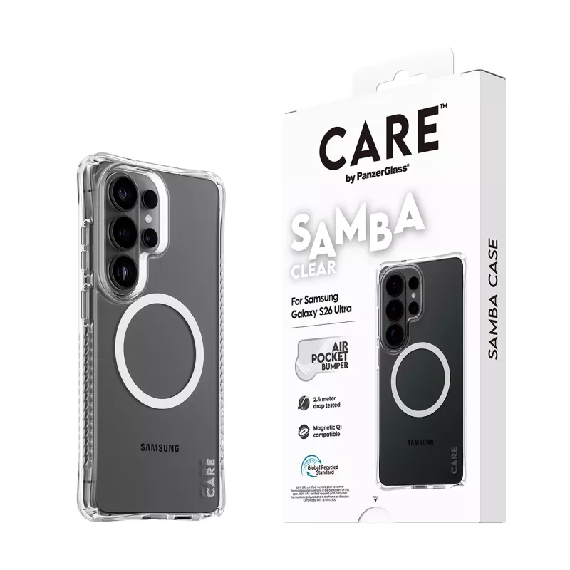 PanzerGlass CARE™ by ® Samba dėklas permatomas su baltu Qi Samsung Galaxy S26 Ultra