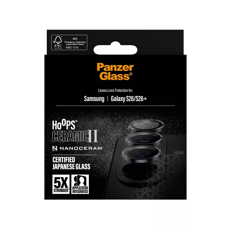 Fotoaparato objektyvo apsauga PanzerGlass Hoops Ceramic II, skirta Samsung Galaxy S26 / S26+, grūdintas stiklas, silikonas, permatoma