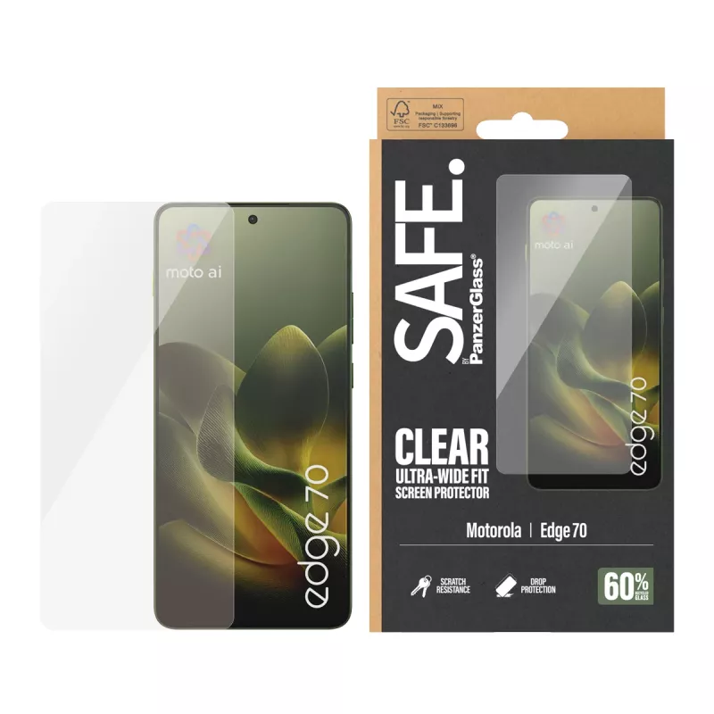 “PanzerGlass SAFE. by ®” ekrano apsauga “Motorola Edge 70” | itin platus pritaikymas