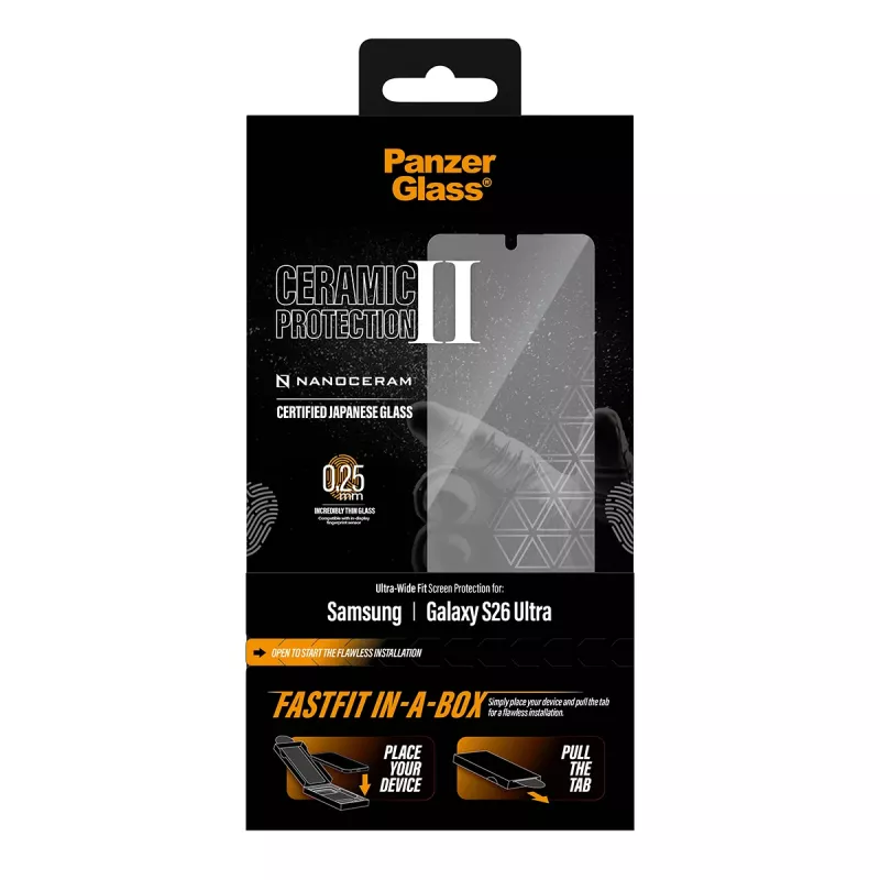 Ekrano apsauga PanzerGlass Samsung Galaxy S26 Ultra — Keraminis grūdintas stiklas, Ultra-Wide Fit, FASTFIT IN-A-BOX