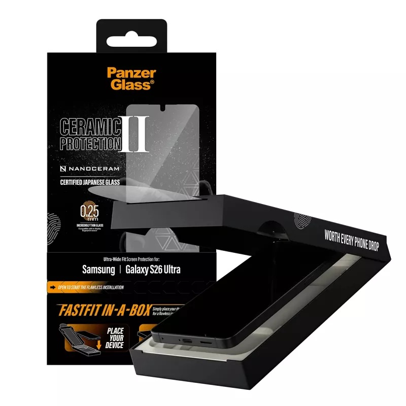 Ekrano apsauga PanzerGlass Samsung Galaxy S26 Ultra — Keraminis grūdintas stiklas, Ultra-Wide Fit, FASTFIT IN-A-BOX