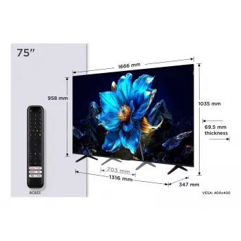TCL P7K 75P7K TV 190.5 cm (75 inch) 4K Ultra HD Smart TV Wi-Fi Metallic 450 cd/m²