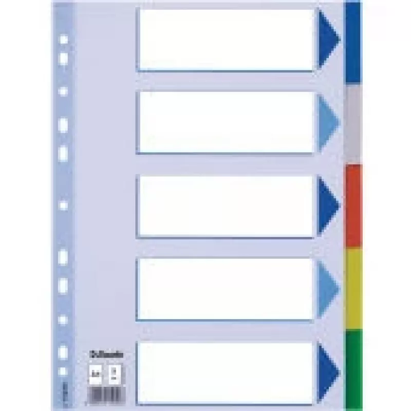 Skirtukas PP A4 5 skirtukai ESSELTE — PVC įvairiaspalvis, 225 x 279 mm, tuščias skirtukų rodyklė