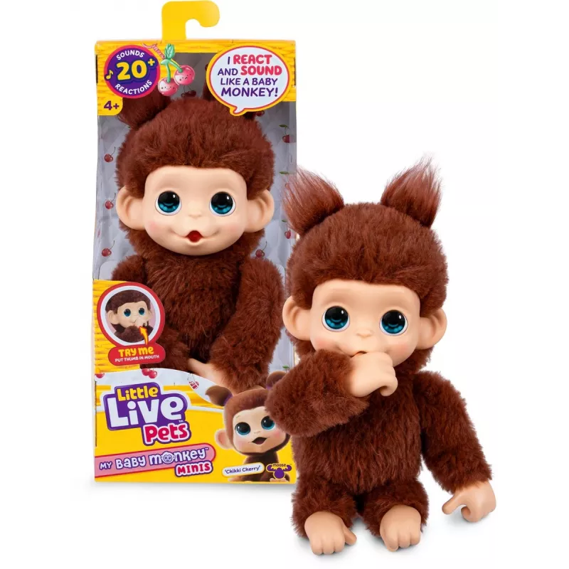 Moose Toys Little Live Pets My Baby Monkey 'Chikki Cherry', Berniukas/Mergaitė, 2 m., Skleidžiantis garsus