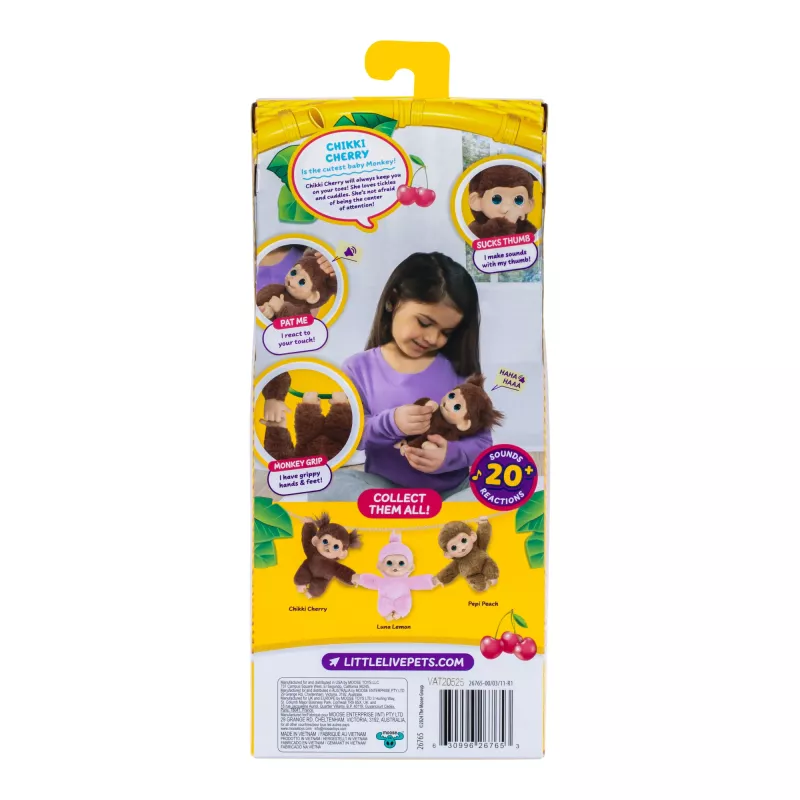 Moose Toys Little Live Pets My Baby Monkey 'Chikki Cherry', Berniukas/Mergaitė, 2 m., Skleidžiantis garsus