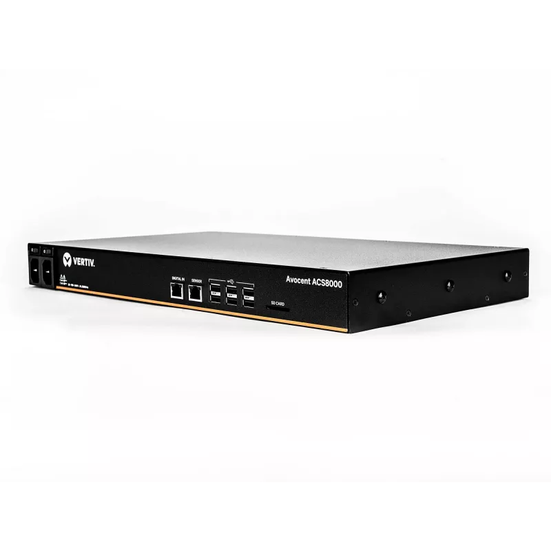 Vertiv Avocent 8 prievadų ACS 8000 su dvigubu kintamosios srovės maitinimo šaltiniu ir analoginiu modemu - ACS8008MDAC-404