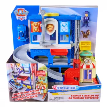 PAW Patrol : Pup Squad, Search & Rescue HQ Playset su Chase Pup Squad lenktynininku, Humdinger veiksmo figūrėle ir Kitty draugu, vaikiški žaislai berniukams ir mergaitėms nuo 3 metų