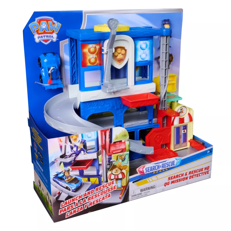 PAW Patrol : Pup Squad, Search & Rescue HQ Playset su Chase Pup Squad lenktynininku, Humdinger veiksmo figūrėle ir Kitty draugu, vaikiški žaislai berniukams ir mergaitėms nuo 3 metų
