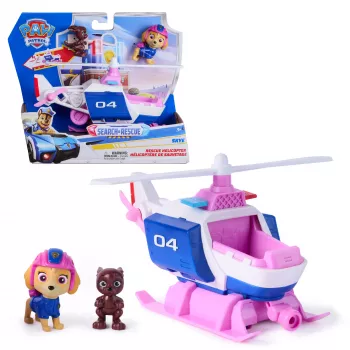 PAW Patrol: Search & Rescue, Skye gelbėjimo sraigtasparnis su 2 figūrėlėmis, herojų sraigtasparnio žaislas su atitraukimo ir paleidimo veiksmu, žaislai vaikams berniukams ir mergaitėms nuo 3 metų