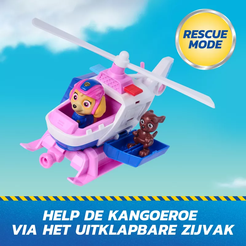PAW Patrol: Search & Rescue, Skye gelbėjimo sraigtasparnis su 2 figūrėlėmis, herojų sraigtasparnio žaislas su atitraukimo ir paleidimo veiksmu, žaislai vaikams berniukams ir mergaitėms nuo 3 metų