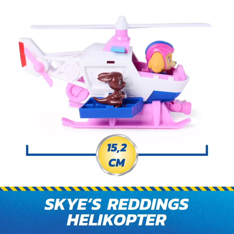 PAW Patrol: Search & Rescue, Skye gelbėjimo sraigtasparnis su 2 figūrėlėmis, herojų sraigtasparnio žaislas su atitraukimo ir paleidimo veiksmu, žaislai vaikams berniukams ir mergaitėms nuo 3 metų