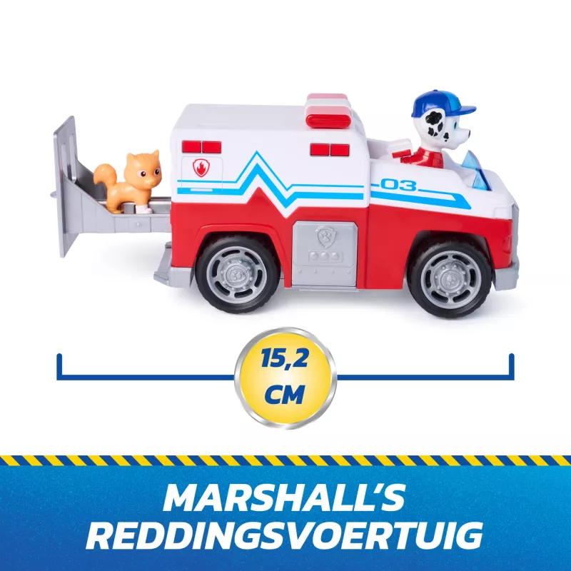 PAW Patrol: Search & Rescue, Marshall Rescue Responder automobilis su 2 figūrėlėmis, žaislinis sunkvežimis su atitraukimo ir paleidimo mechanizmu, žaislai berniukams ir mergaitėms nuo 3 metų