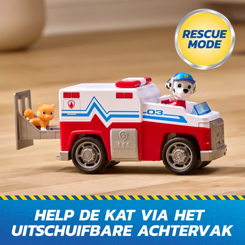 PAW Patrol: Search & Rescue, Marshall Rescue Responder automobilis su 2 figūrėlėmis, žaislinis sunkvežimis su atitraukimo ir paleidimo mechanizmu, žaislai berniukams ir mergaitėms nuo 3 metų