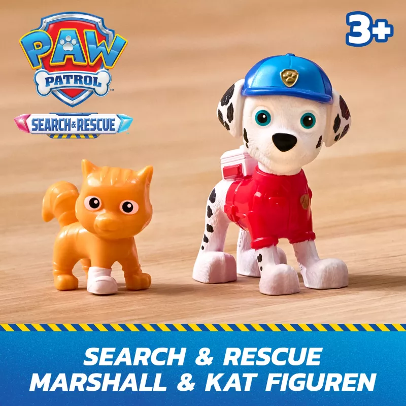 PAW Patrol: Search & Rescue, Marshall Rescue Responder automobilis su 2 figūrėlėmis, žaislinis sunkvežimis su atitraukimo ir paleidimo mechanizmu, žaislai berniukams ir mergaitėms nuo 3 metų