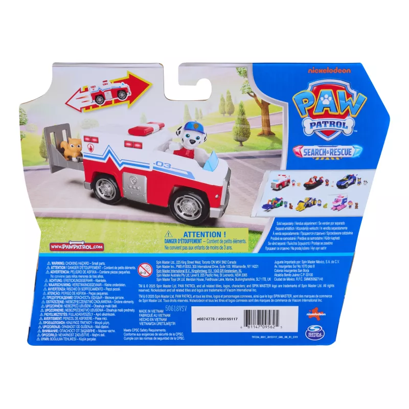 PAW Patrol: Search & Rescue, Marshall Rescue Responder automobilis su 2 figūrėlėmis, žaislinis sunkvežimis su atitraukimo ir paleidimo mechanizmu, žaislai berniukams ir mergaitėms nuo 3 metų