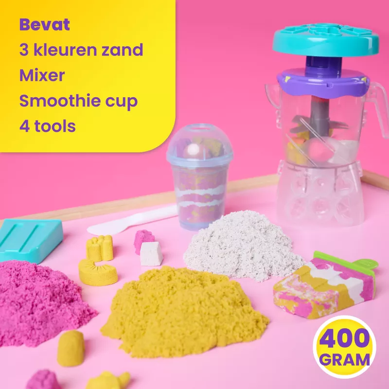 Kinetic Sand, Smoothie Mixer žaidimų rinkinys, Velykų krepšelio priedai, apima 14 oz formuojamo žaidimo smėlio, įrankiai ir ledinuko formelė, žaidimo maisto žaislas