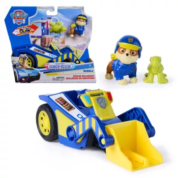 PAW Patrol : Search & Rescue, Rubble Rescue Buldozeris su 2 figūrėlėmis, policijos automobilio žaislas su atgalinio traukimo veiksmu, žaislai berniukams ir mergaitėms nuo 3 metų
