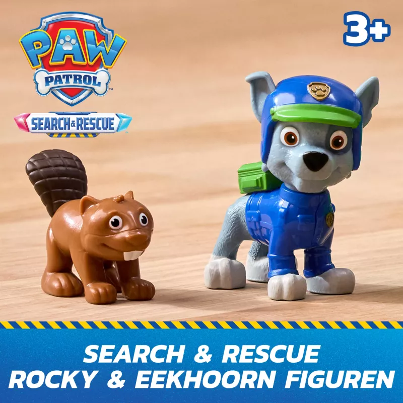 PAW Patrol: Paieška ir gelbėjimas, Rocky gelbėjimo perdirbėjo transporto priemonė su 2 figūrėlėmis, žaislinis automobilis su atitraukimo mechanizmu, vaikiški žaislai berniukams ir mergaitėms nuo 3 metų