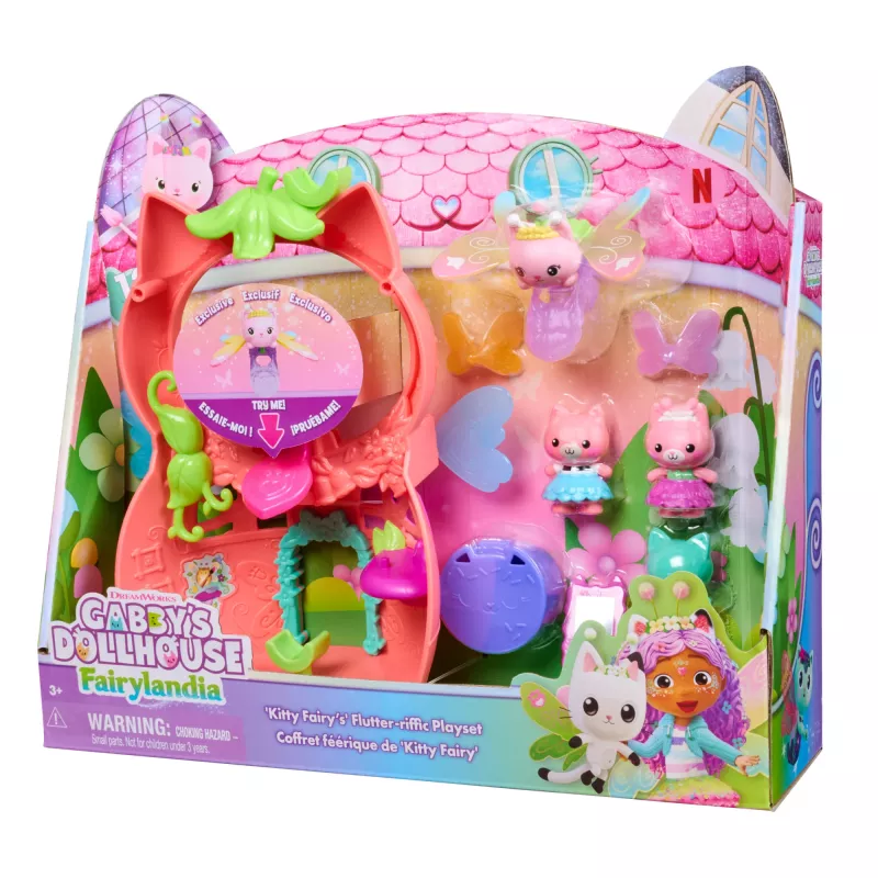 Gabby's Dollhouse Fairylandia, Kitty Fairy’s Flutter-riffic žaidimų rinkinys su 12 dalių ir išskirtiniu Flutter-riffic žiedu, žaislai vaikams mergaitėms ir berniukams nuo 3 metų