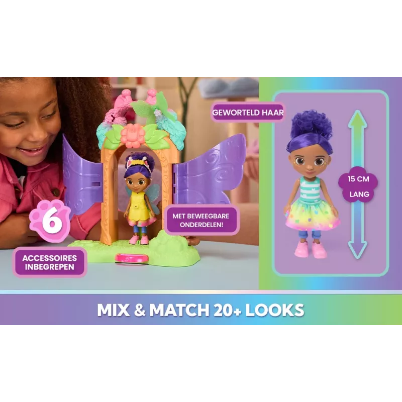 Gabby's Dollhouse Fairylandia, fėjų magijos atskleidimo žaidimų rinkinys su transformacijos funkcija ir lėlių namelio priedais, žaislai mergaitėms ir berniukams nuo 3 metų