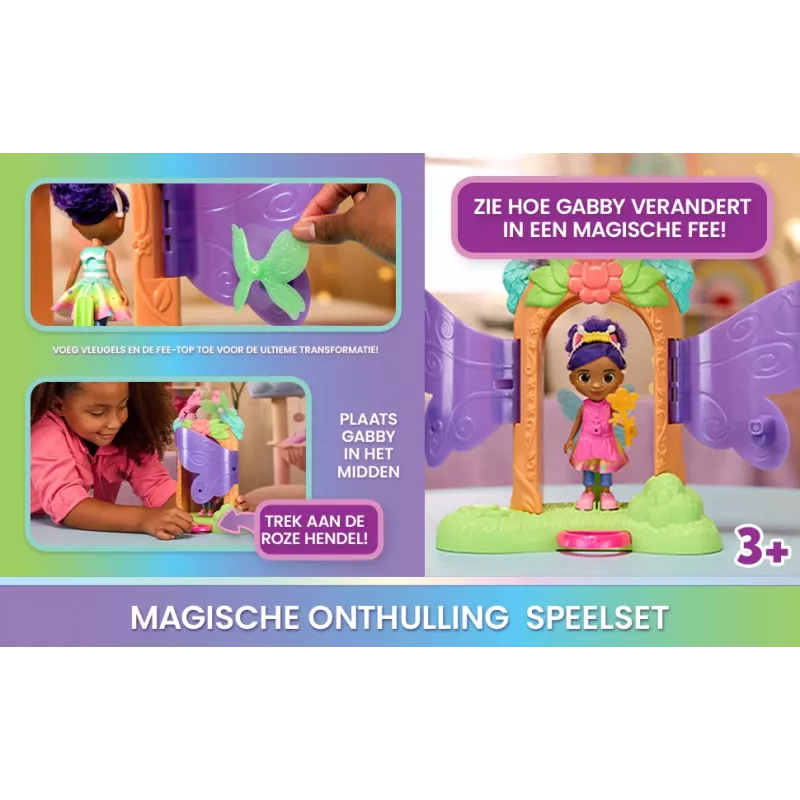 Gabby's Dollhouse Fairylandia, fėjų magijos atskleidimo žaidimų rinkinys su transformacijos funkcija ir lėlių namelio priedais, žaislai mergaitėms ir berniukams nuo 3 metų